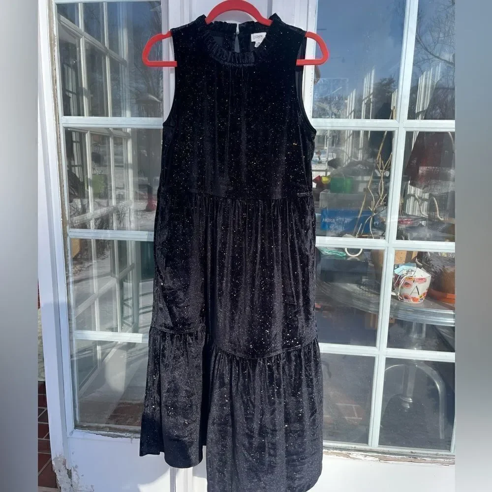 J Crew Velvet Shimmer Tiered Midi Dress NWT